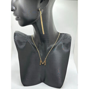 Gold Tone M Initial Necklace & Earring Set- NWOT
